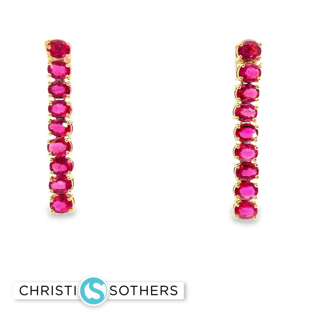 18KT Gold Dangle Earrings with Ruby Drop-setting