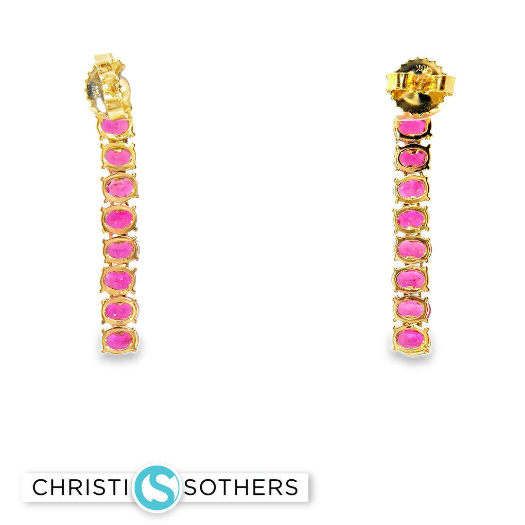 18KT Gold Dangle Earrings with Ruby Drop-setting