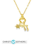 Load image into Gallery viewer, Star/Chai Charm Necklace with Round Cut CZs
