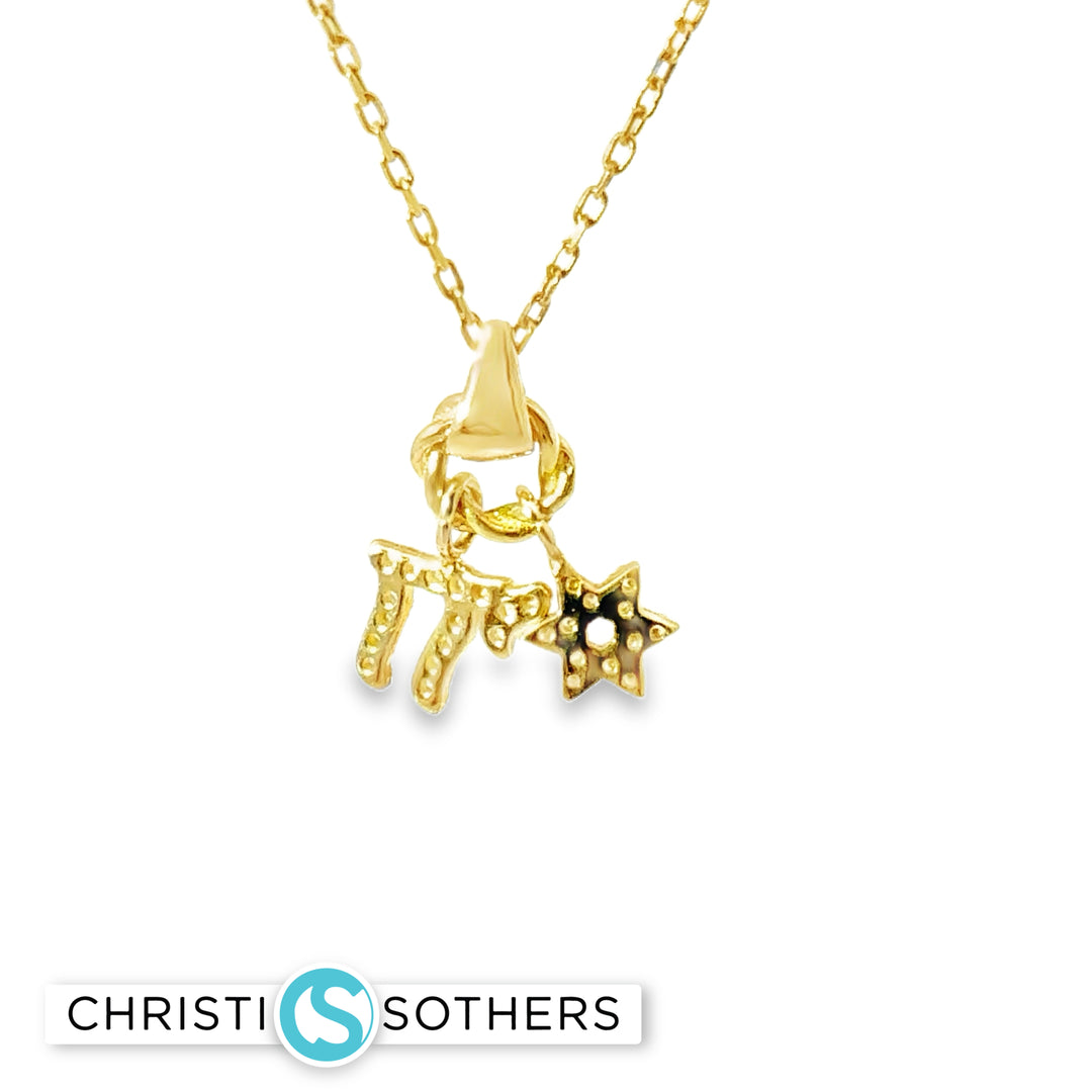 Star/Chai Charm Necklace with Round Cut CZs