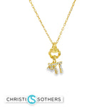 Load image into Gallery viewer, Star/Chai Charm Necklace with Round Cut CZs
