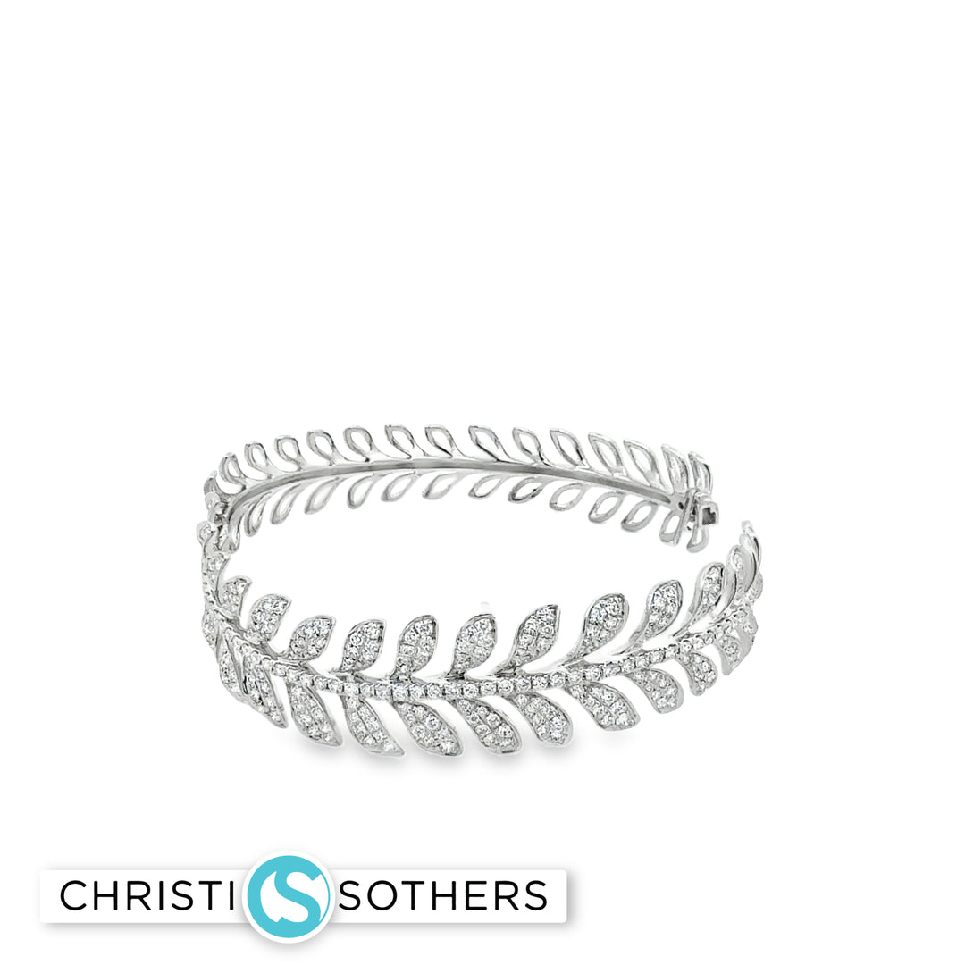 18KT White Gold Diamond Leaf Bangle (2.59 cttw diamonds)