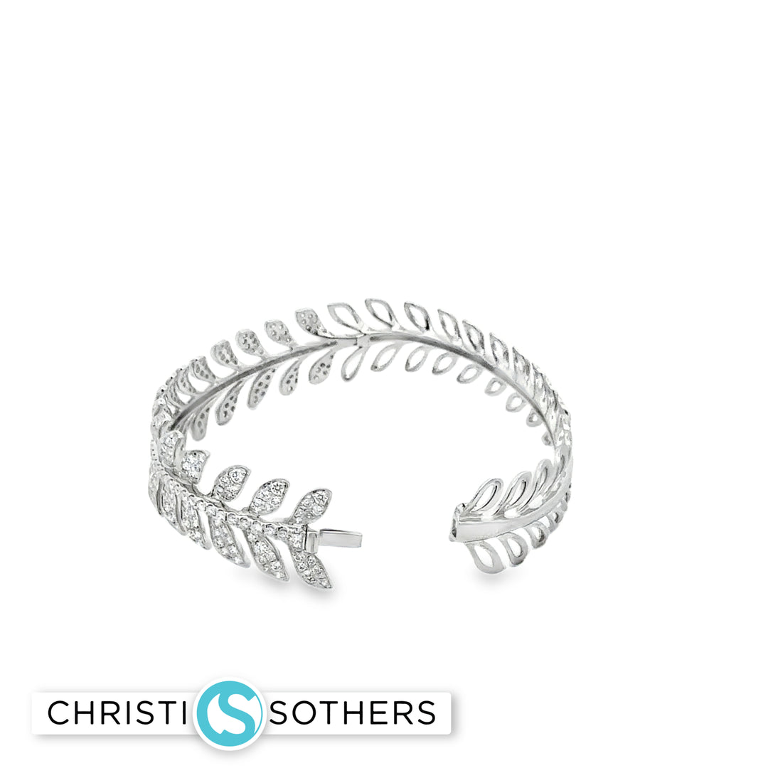 18KT White Gold Diamond Leaf Bangle (2.59 cttw diamonds)