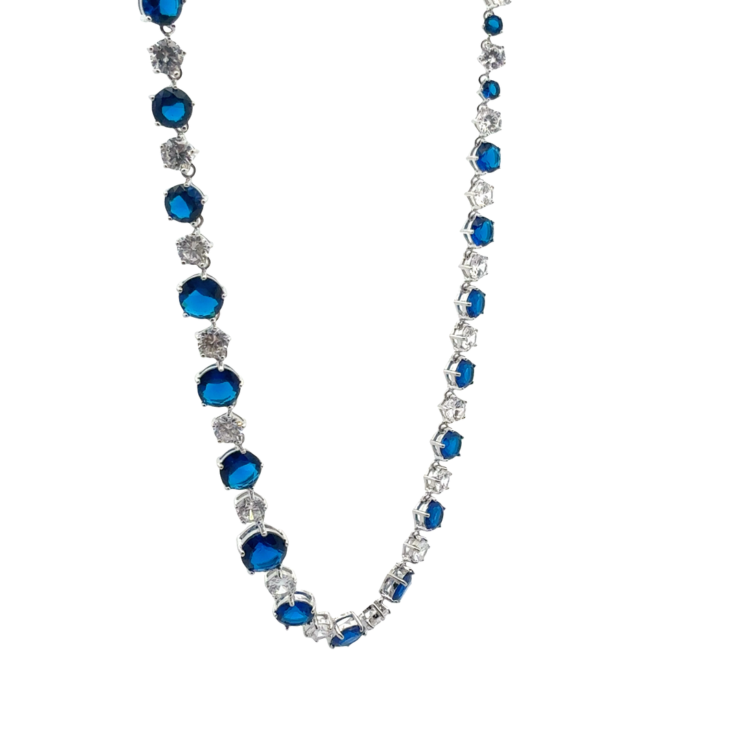 Royal Blue Graduated Crystal Sterling Silver Necklace