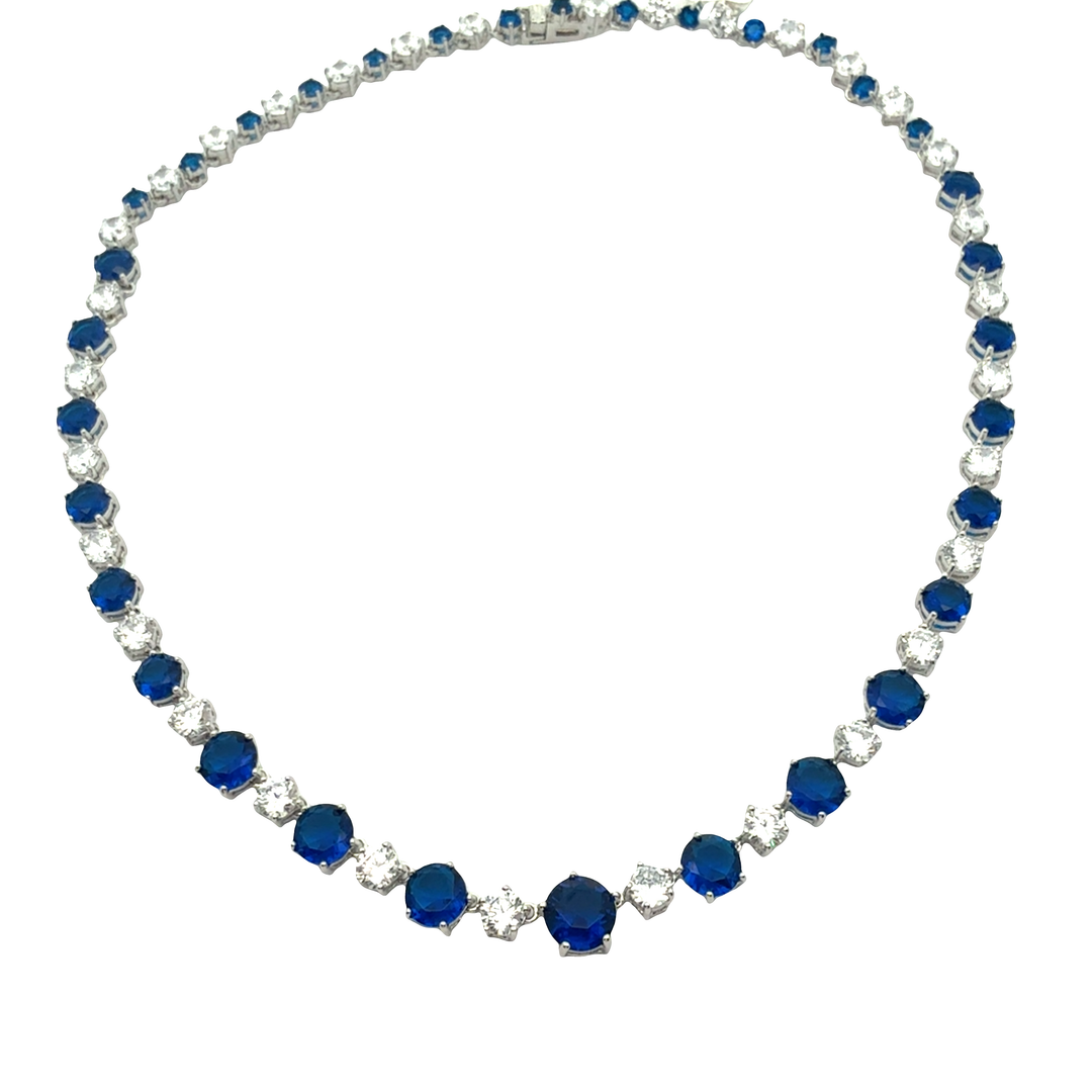 Royal Blue Graduated Crystal Sterling Silver Necklace