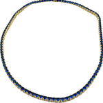 Load image into Gallery viewer, Gold-Plated Sterling Silver Tennis Necklace with Deep Blue Crystals
