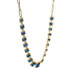 Load image into Gallery viewer, Gold-Plated Paperclip Chain Necklace with Royal Blue &amp; White Crystals
