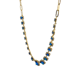 Load image into Gallery viewer, Gold-Plated Paperclip Chain Necklace with Royal Blue &amp; White Crystals

