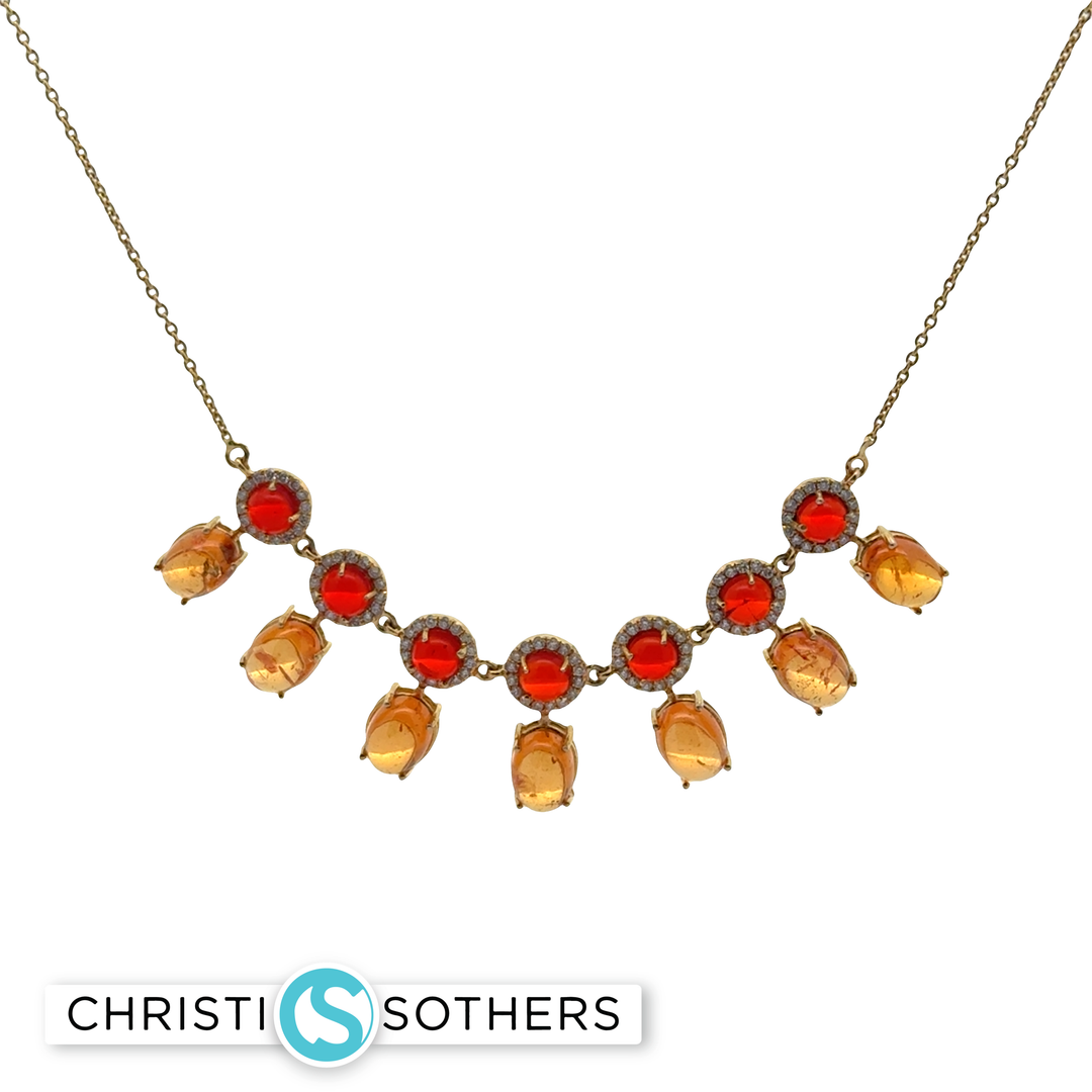 18KT Yellow Gold Garnet & Opal Charm Necklace with Diamond Accents (9.61 cttw)