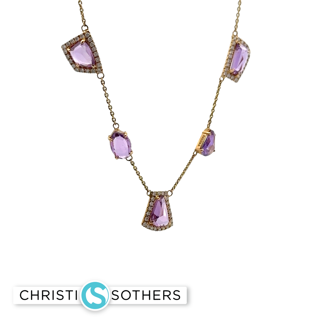 18KT Yellow Gold Amethyst Charm Necklace with Diamond Accents (5.73 cttw)