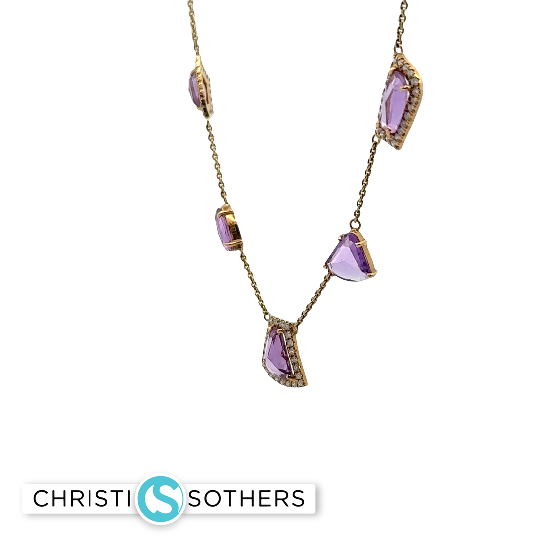 18KT Yellow Gold Amethyst Charm Necklace with Diamond Accents (5.73 cttw)