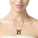 Load image into Gallery viewer, 18KT Yellow Gold Cushion-Cut Peridot Charm Necklace with Diamond Accents (9.70 ct)