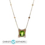 Load image into Gallery viewer, 18KT Yellow Gold Cushion-Cut Peridot Charm Necklace with Diamond Accents (9.70 ct)