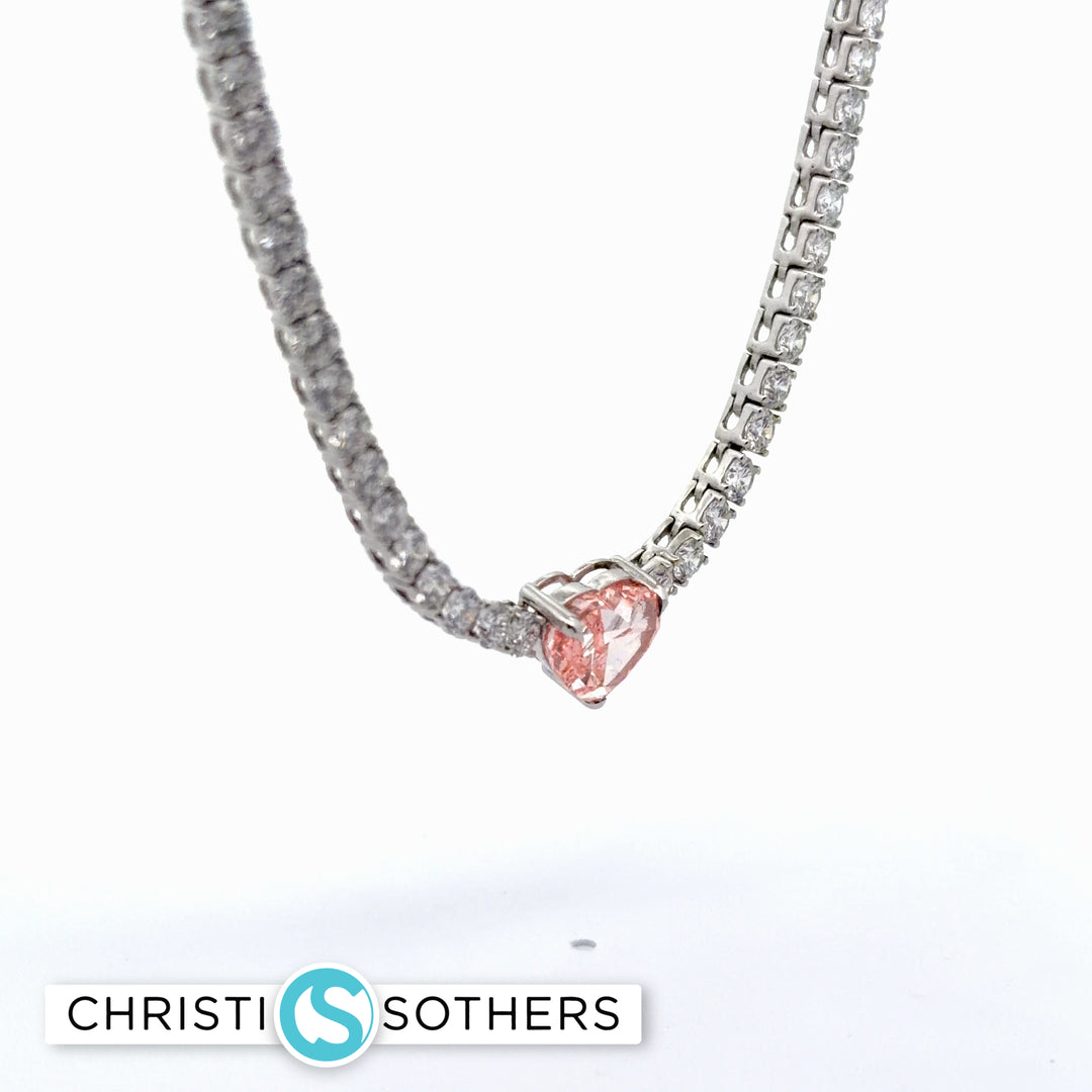 14KT White Gold Heart-Shaped Fancy Pink Diamond Necklace with Lab-Grown Diamonds (16.20 cttw)