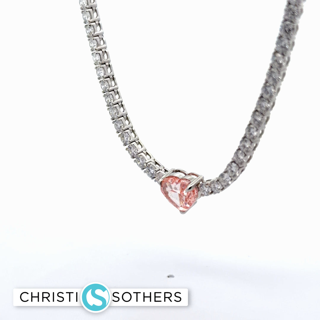 14KT White Gold Heart-Shaped Fancy Pink Diamond Necklace with Lab-Grown Diamonds (16.20 cttw)