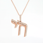 Load image into Gallery viewer, 14KT Gold Chai Pendant Necklace With Diamonds – Yellow, Rose &amp; White Gold

