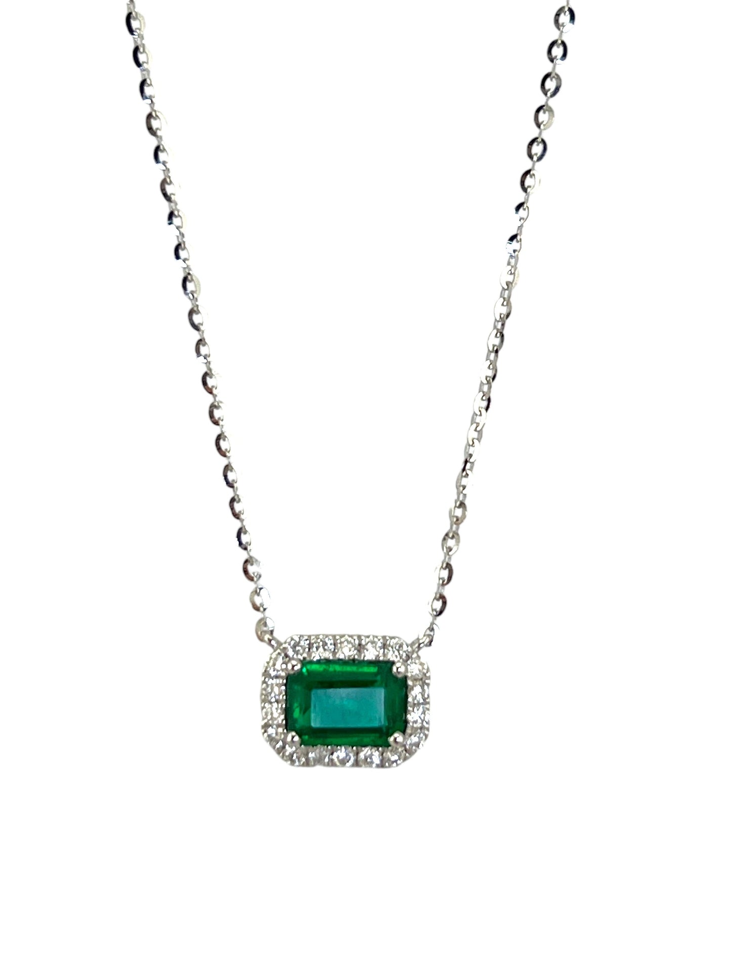 Radiant Emerald Cut White Gold Necklace with Diamond Frame