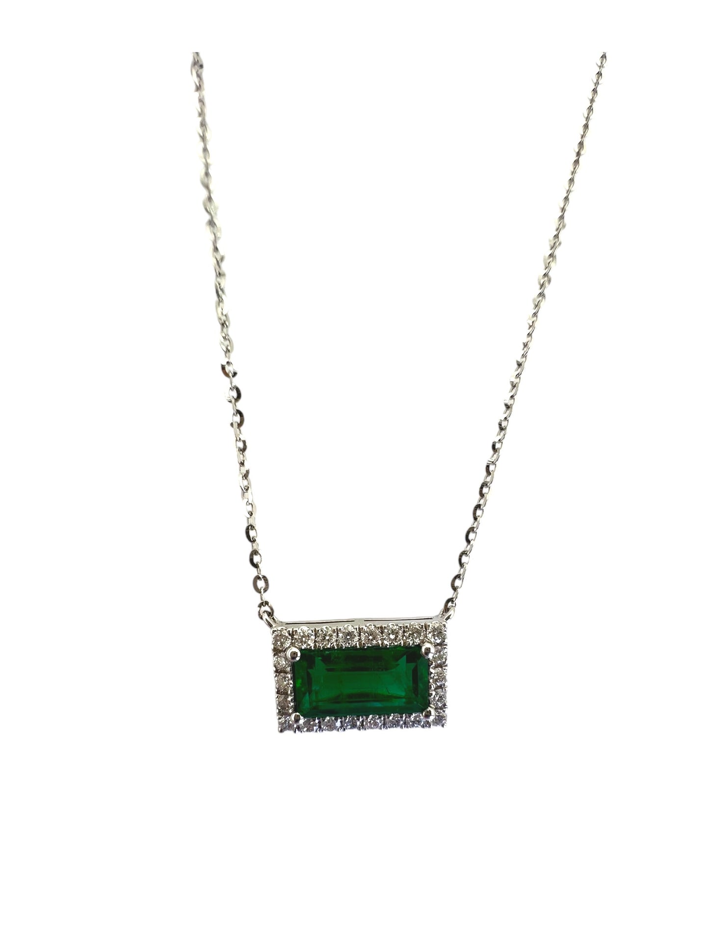 Exquisite Emerald Cut 18KT White Gold Emerald Necklace