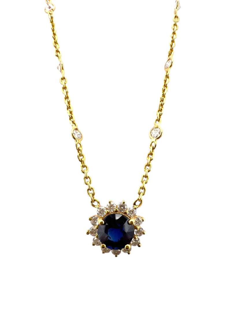 Sunburst Yellow Gold Sapphire and Diamond Necklace