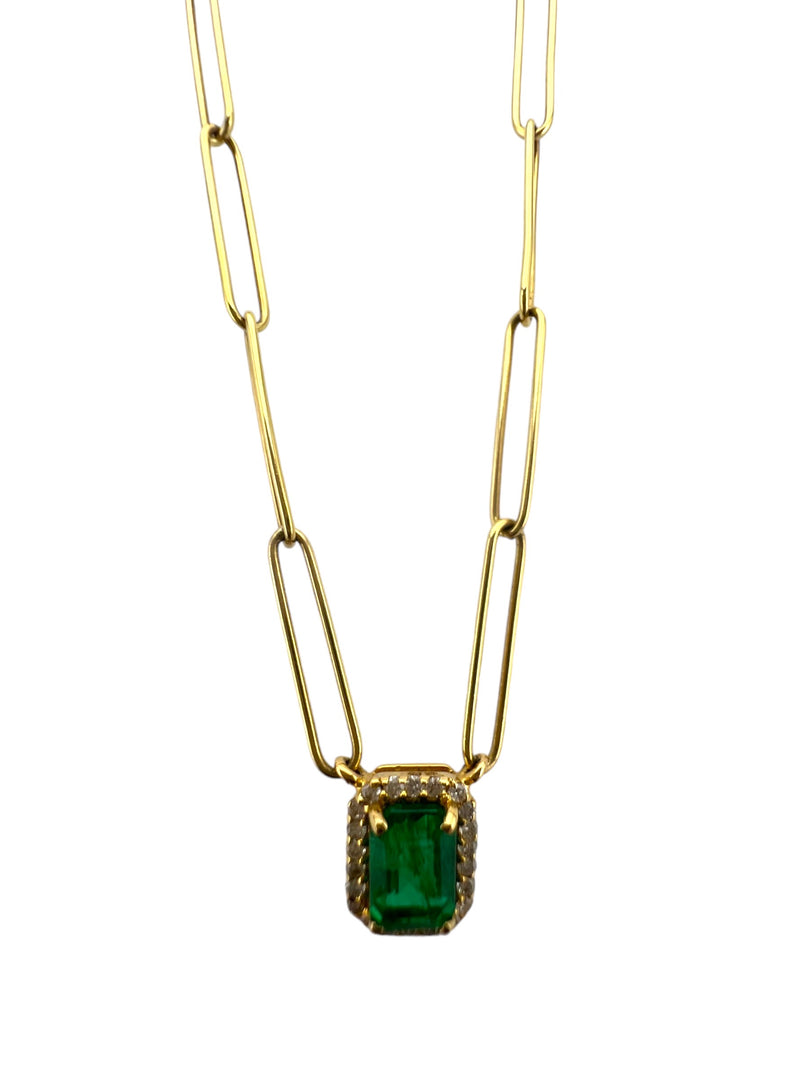 Elegant Emerald Pendant Necklace with Diamond Accents in 14KT Gold