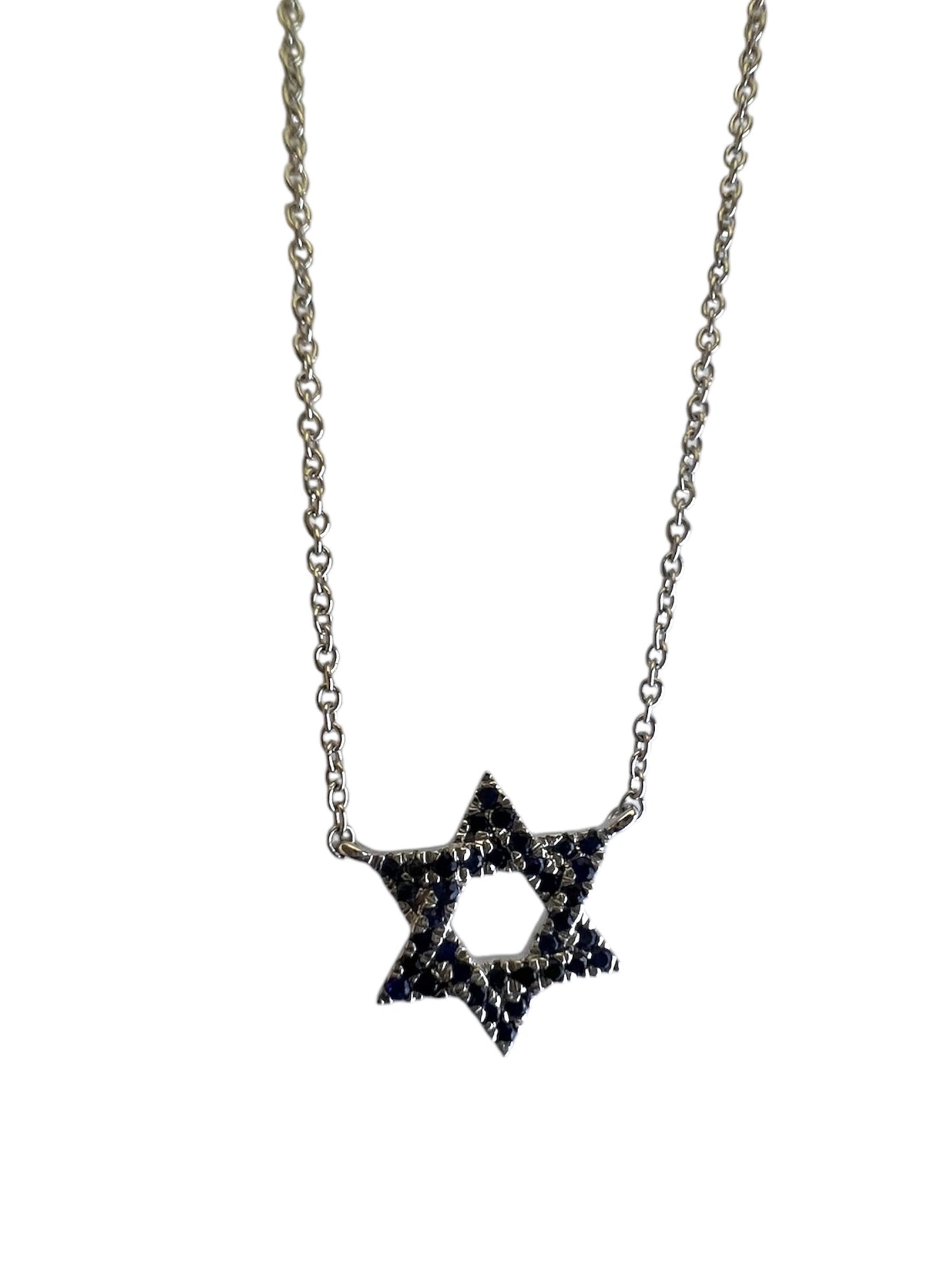 White Gold Star of David Sapphire Necklace