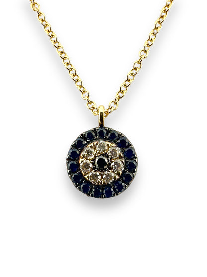 14K Gold Evil Eye Necklace with pavé Sapphires and Diamonds