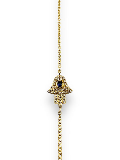 14K Gold Hamsa Bracelet with Diamonds and Sapphires