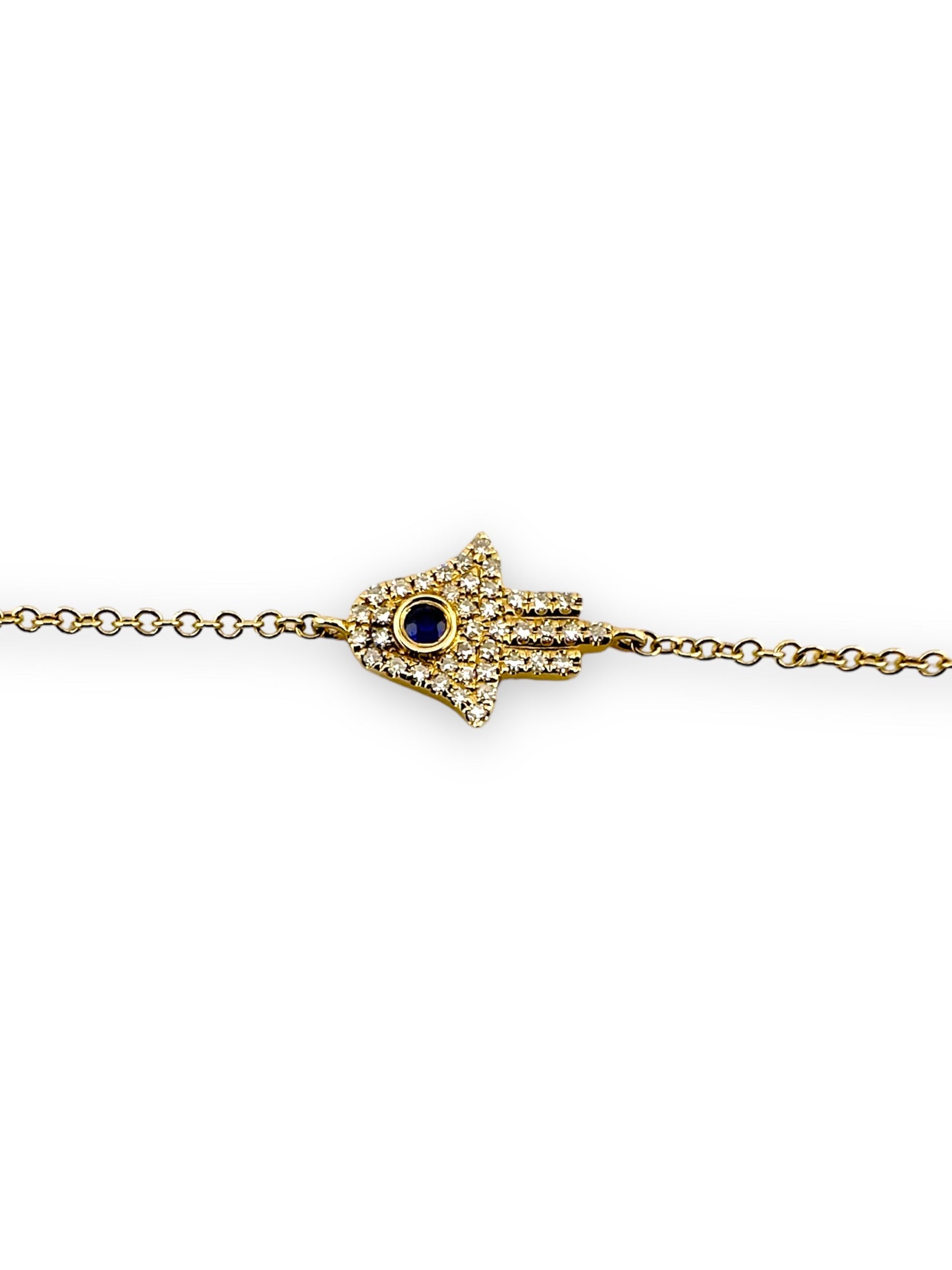 14K Gold Hamsa Bracelet with Diamonds and Sapphires