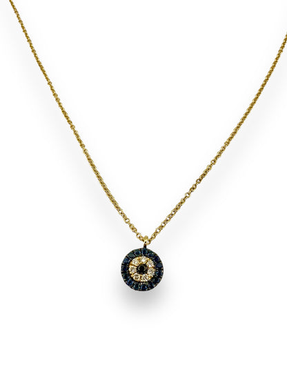 14K Gold Evil Eye Necklace with pavé Sapphires and Diamonds