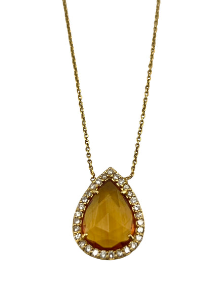 14KT Teardrop Orange Sapphire Necklace with Diamonds