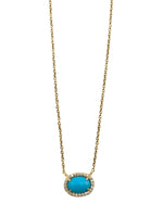 Load image into Gallery viewer, 18KT necklace with Oval Turquoise and Diamonds
