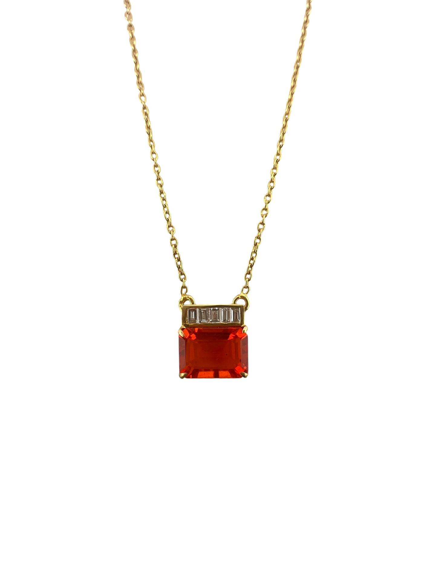 14KT Fire Opal Necklace with Diamond Accents