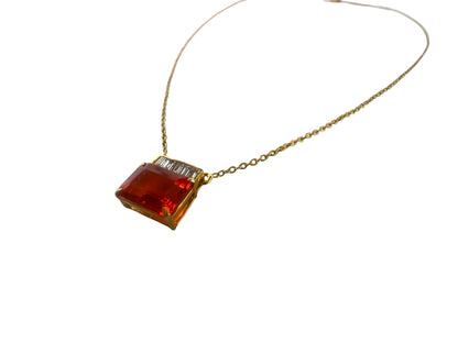 14KT Fire Opal Necklace with Diamond Accents