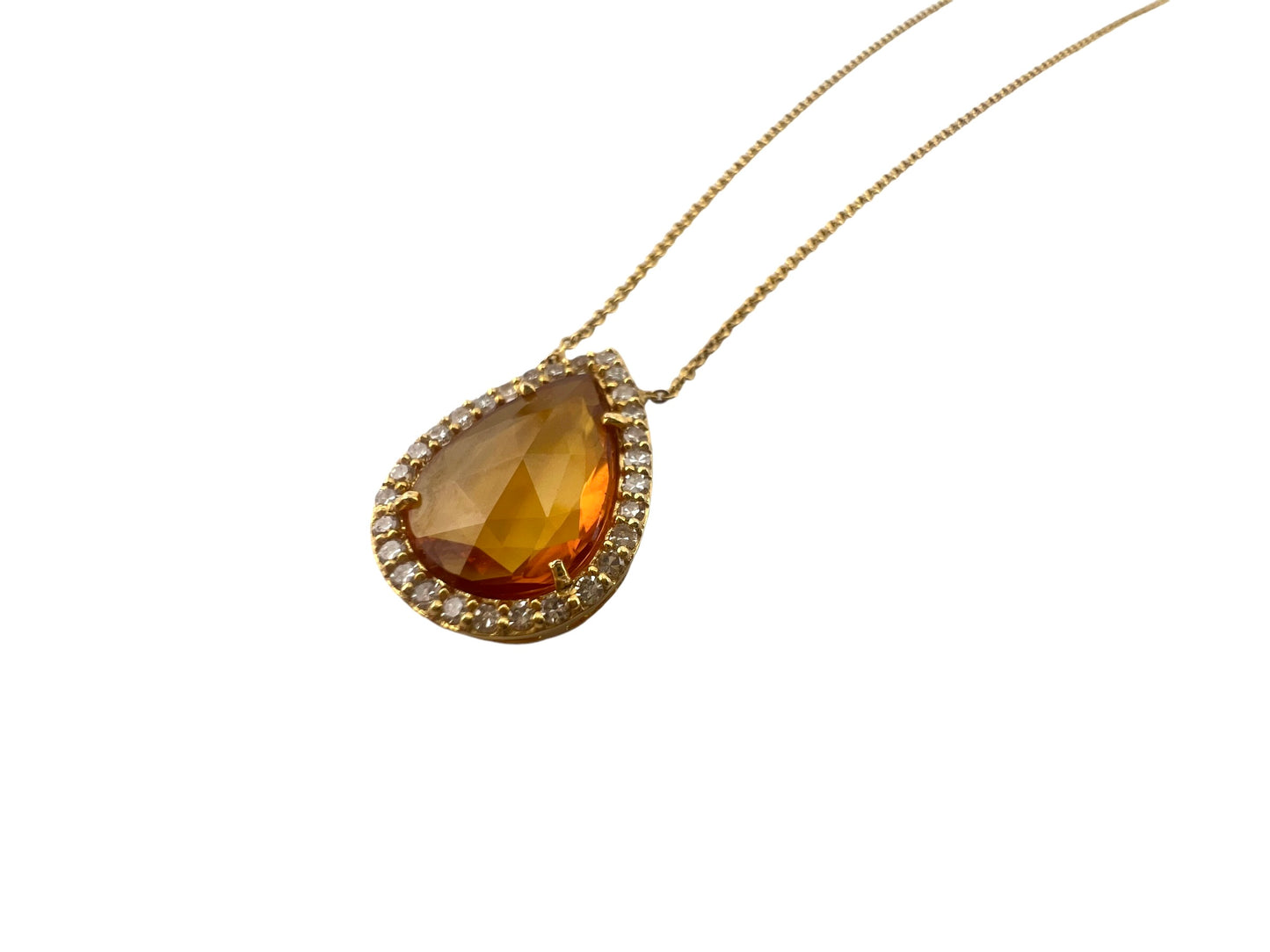 14KT Teardrop Orange Sapphire Necklace with Diamonds