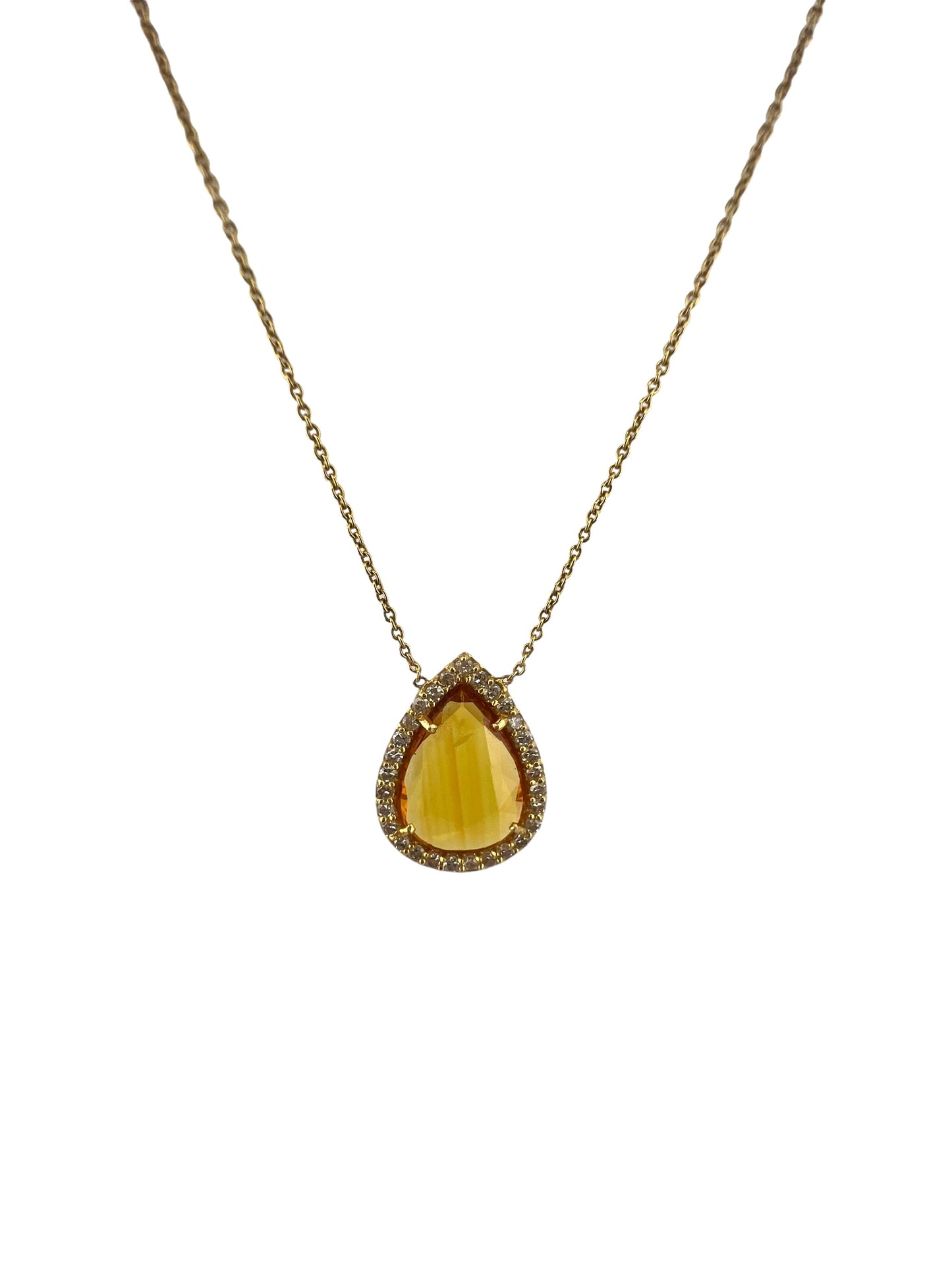 14KT Teardrop Orange Sapphire Necklace with Diamonds