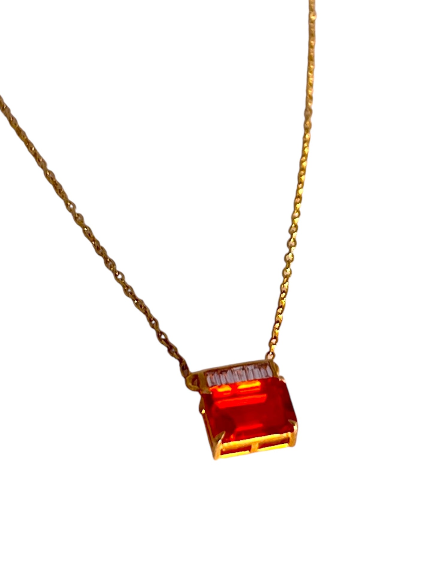 14KT Fire Opal Necklace with Diamond Accents