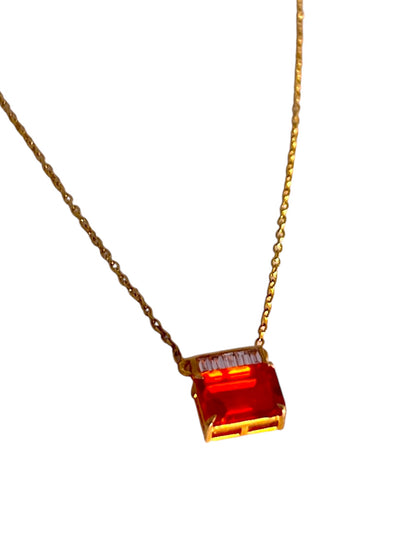 14KT Fire Opal Necklace with Diamond Accents