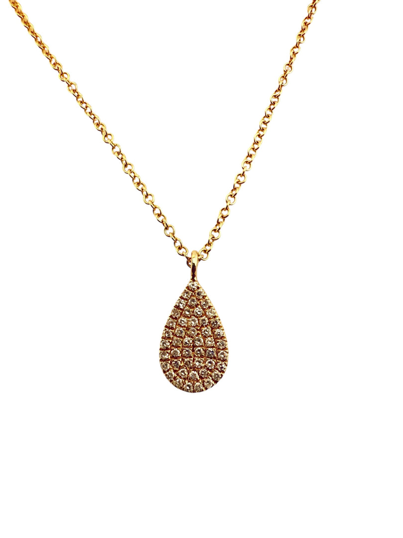 14K Yellow Gold Pave Diamond Teardrop Necklace
