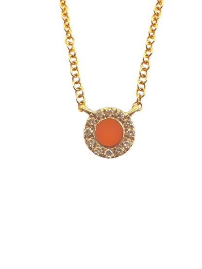 14KT Yellow Gold Coral & Diamond Necklace with 0.04ct Diamonds