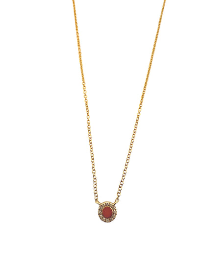 14KT Yellow Gold Coral & Diamond Necklace with 0.04ct Diamonds