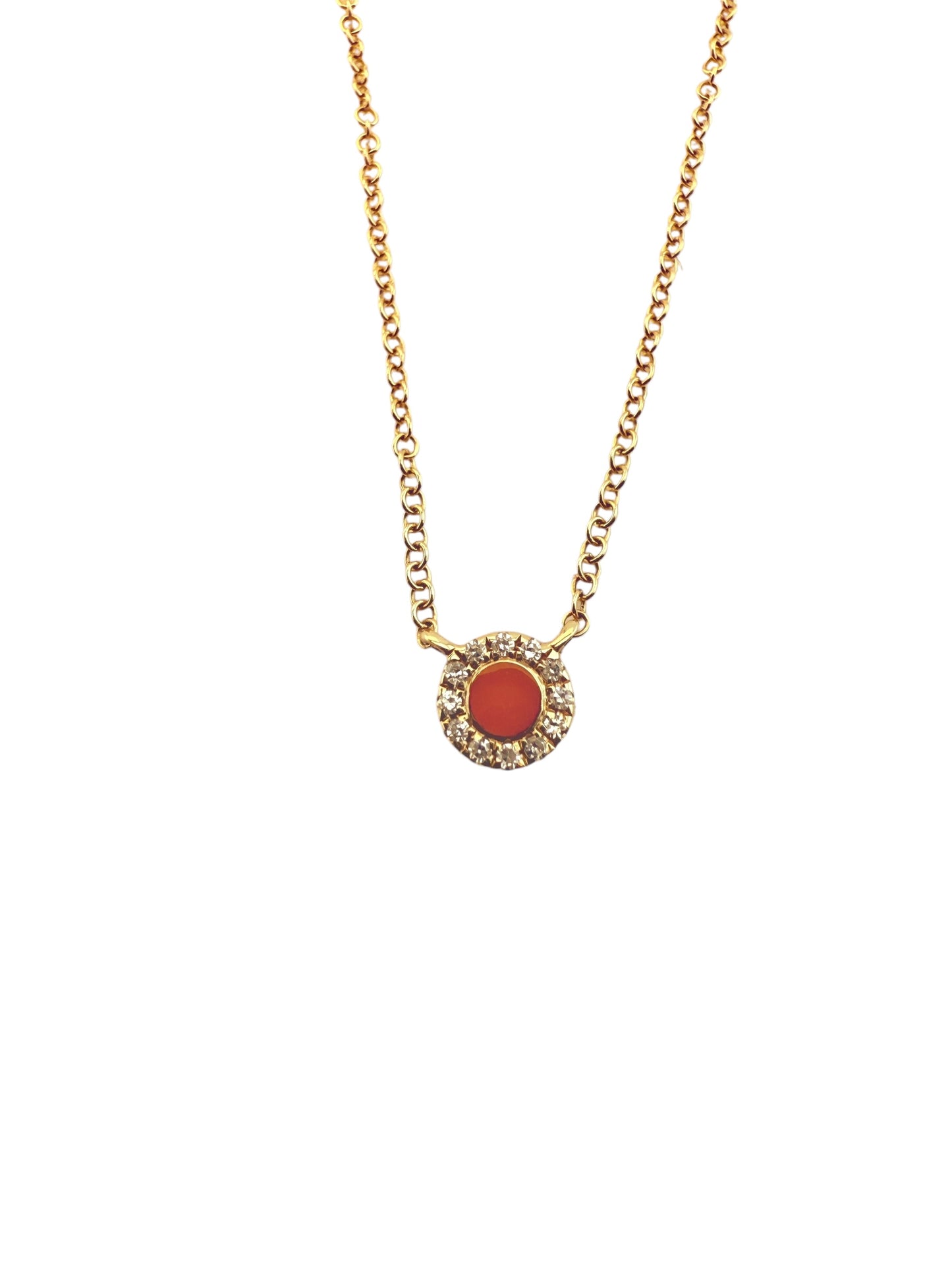 14KT Yellow Gold Coral & Diamond Necklace with 0.04ct Diamonds