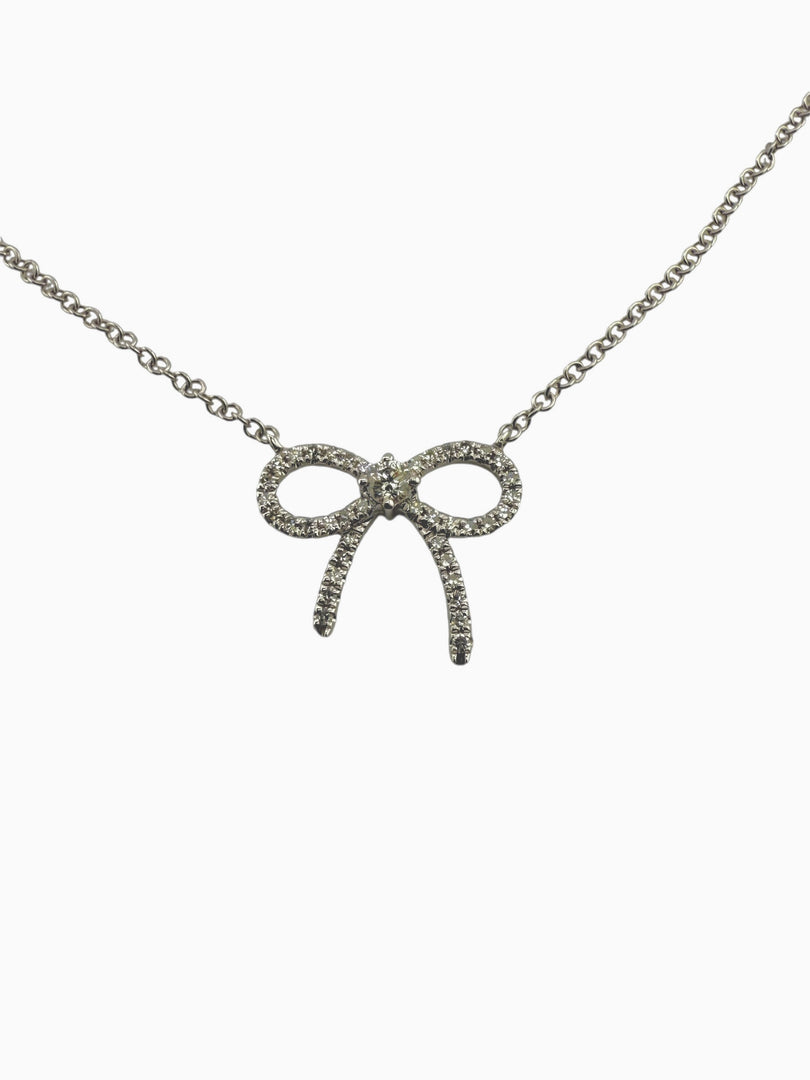 14KT White Gold Diamond Bowtie Necklace — 0.13ct Diamonds