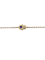 Load image into Gallery viewer, Hand of Hamsa Bracelet with Blue CZ Accent
