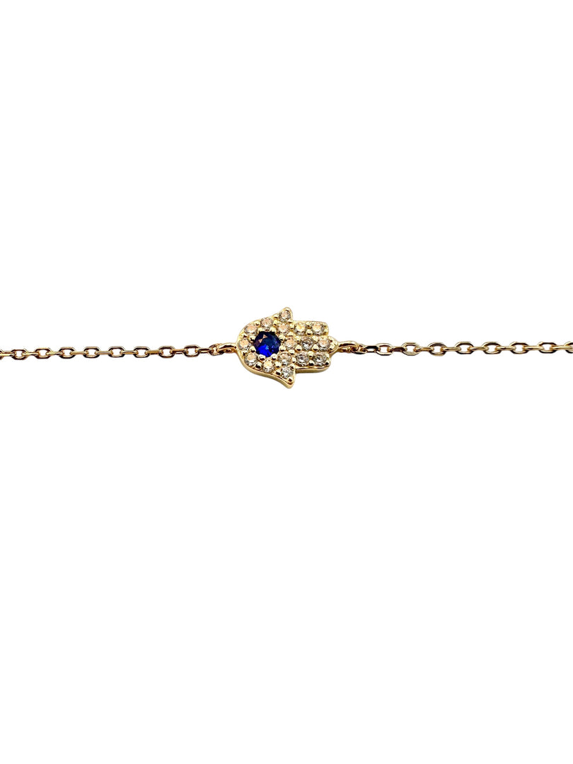 Hand of Hamsa Bracelet with Blue CZ Accent
