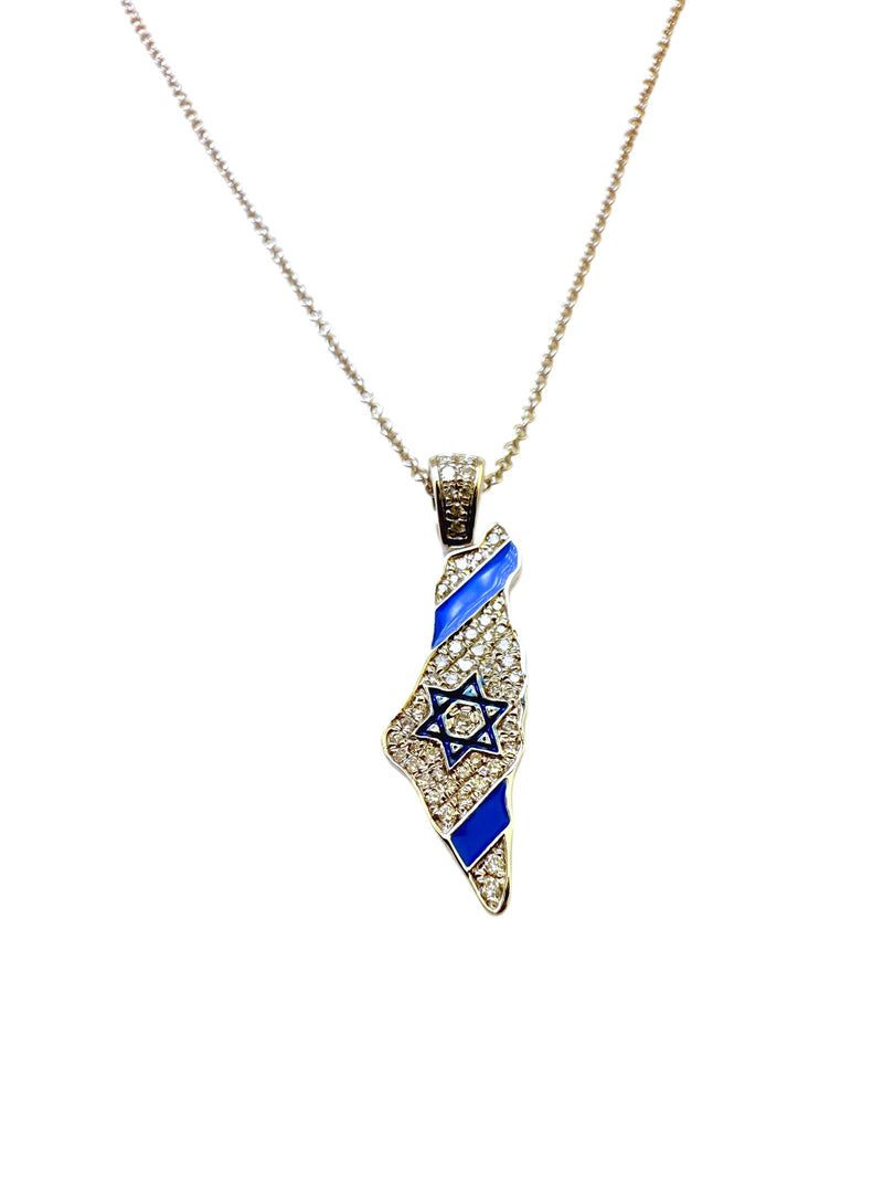 14KT Israel Map Pendant with Diamonds