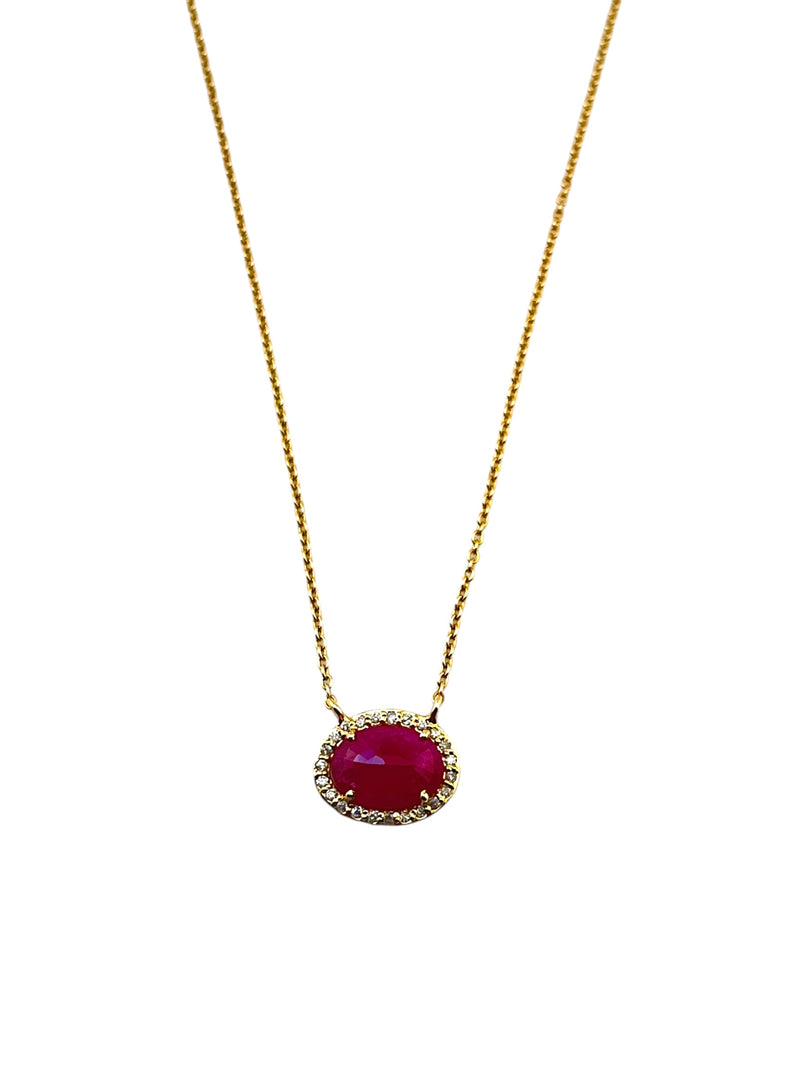 14KT Royal Ruby Halo Necklace