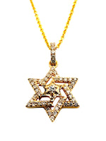 Load image into Gallery viewer, 14KT Dual Star of Zion Diamond Pendant Necklace
