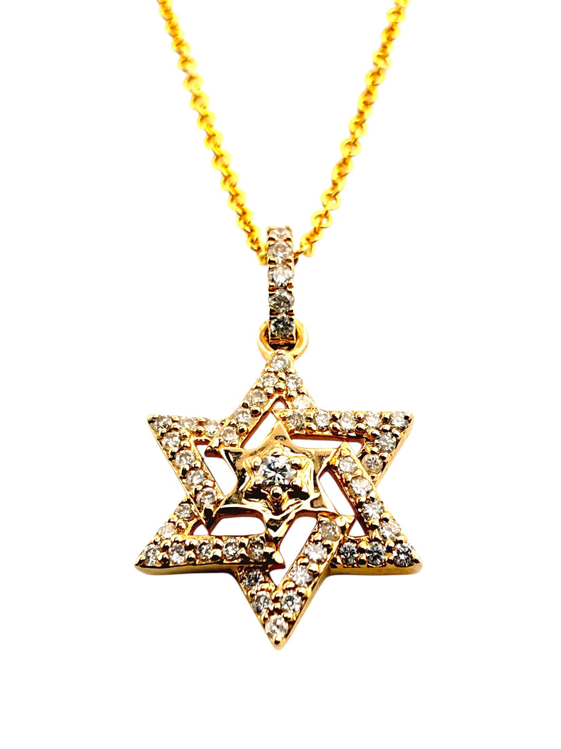 14KT Dual Star of Zion Diamond Pendant Necklace