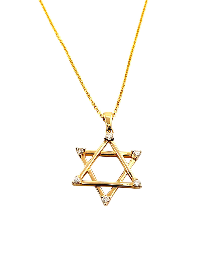 14KT Studded Star of David Necklace (Yellow Gold)