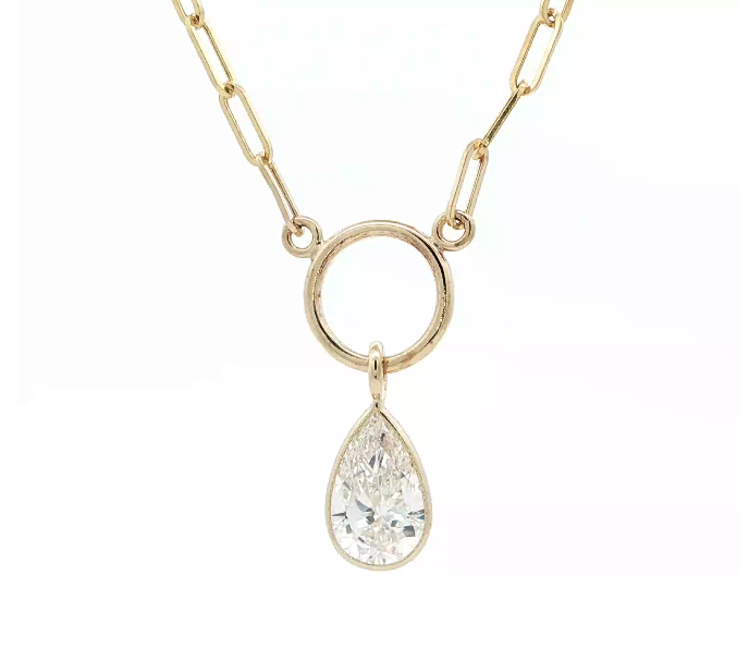 14KT Yellow Gold Pear-Cut Lab-Grown Diamond Pendant Necklace (3.09 cttw diamond)